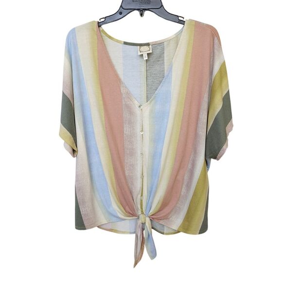 Truself Tie Front Short Sleeve Multicolored Striped Top Sz 3X - Picture 10 of 10